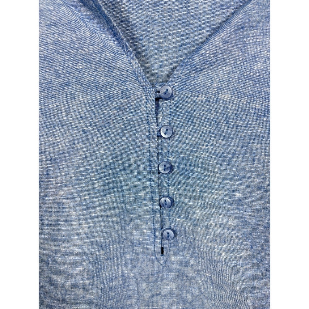 Liz Claiborne Top M Blue Linen Blend Henley Blouse 3/4 Tie Sleeve Casual - Picture 3 of 5
